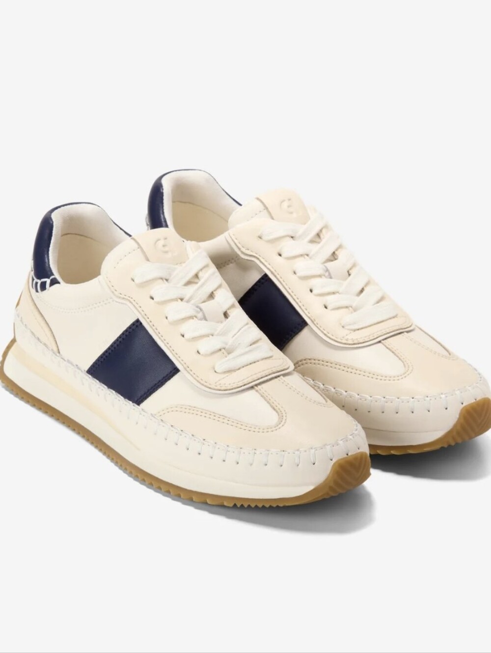 Cole Haan Cream and Navy Leather Lace-Up Women's Sneakers
